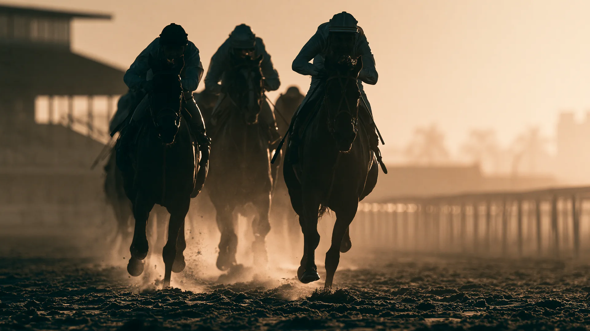 Páreo de corridas de cavalos na pista de areia do Hipódromo da Tablada, em Pelotas